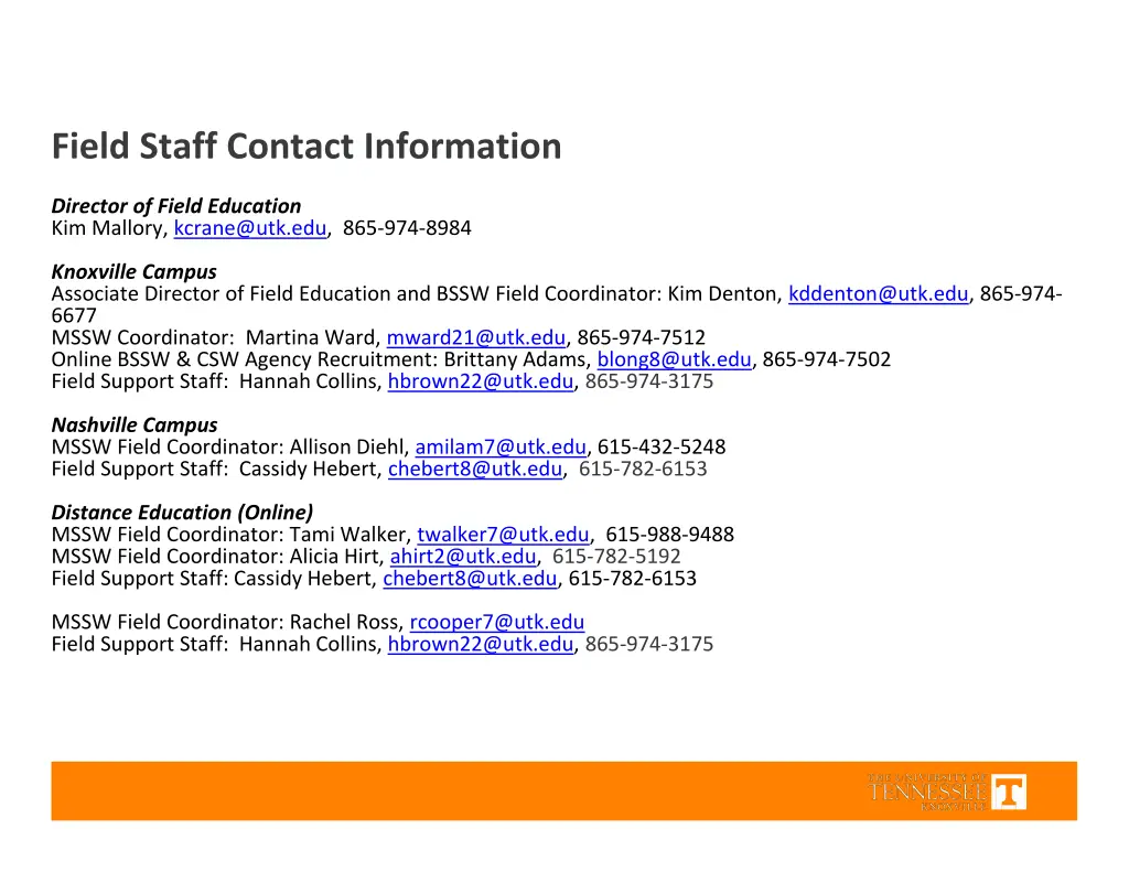 field staff contact information