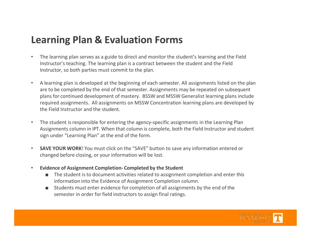 learning plan evaluation forms