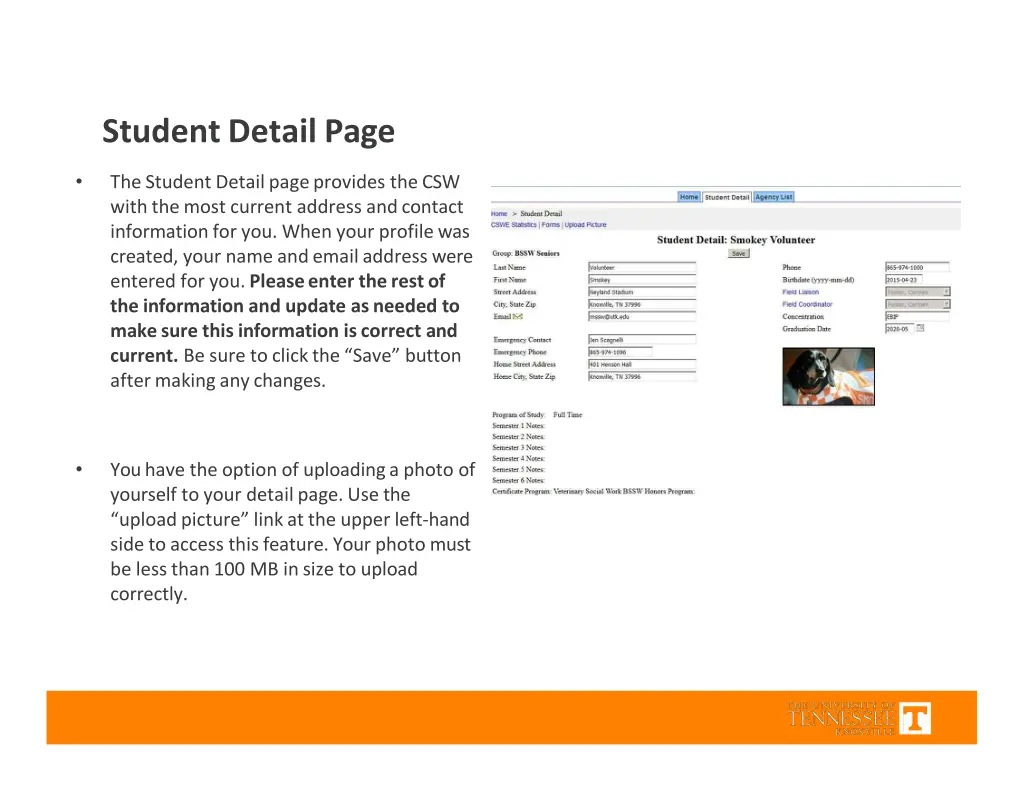 student detail page