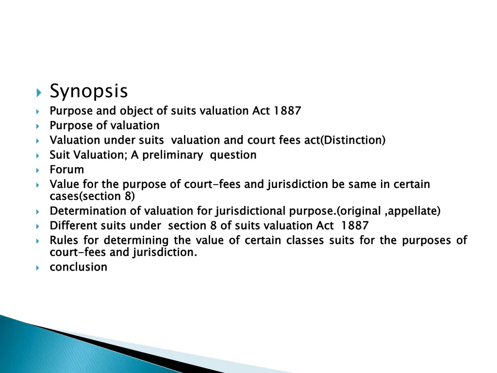 synopsis purpose and object of suits valuation