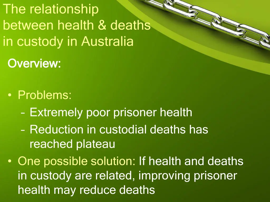 the relationship between health deaths in custody