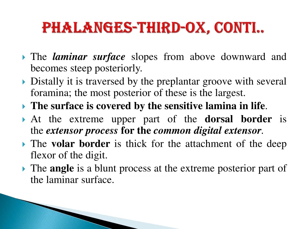 the laminar surface slopes from above downward