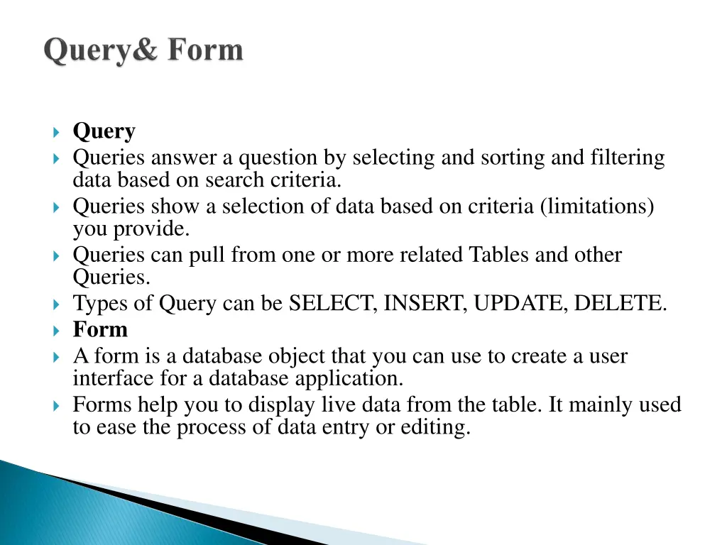 query queries answer a question by selecting