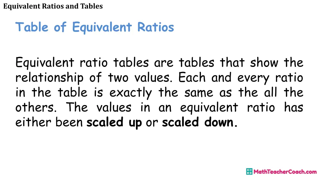 equivalent ratios and tables 18