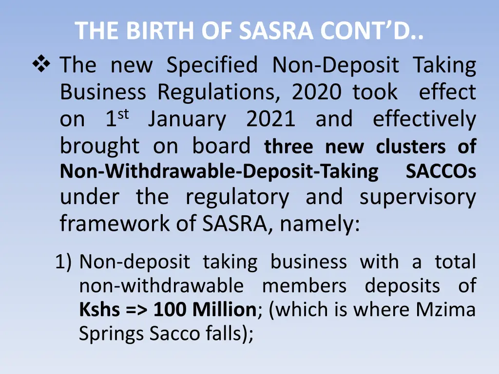 the birth of sasra cont d the new specified