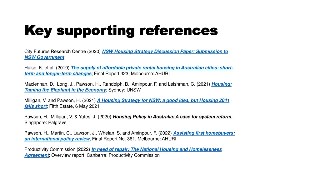 key supporting references key supporting