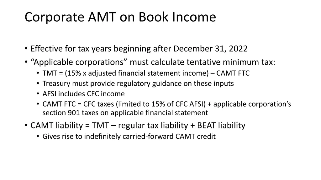 corporate amt on book income