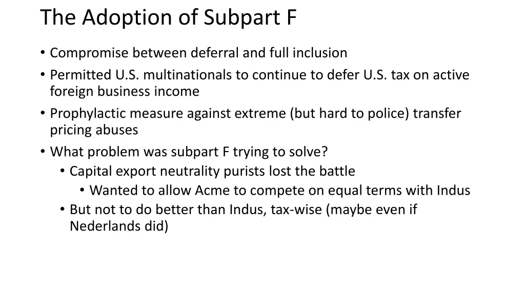 the adoption of subpart f