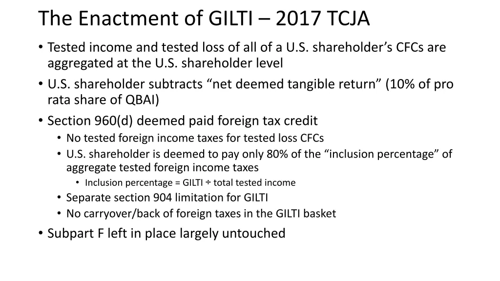 the enactment of gilti 2017 tcja