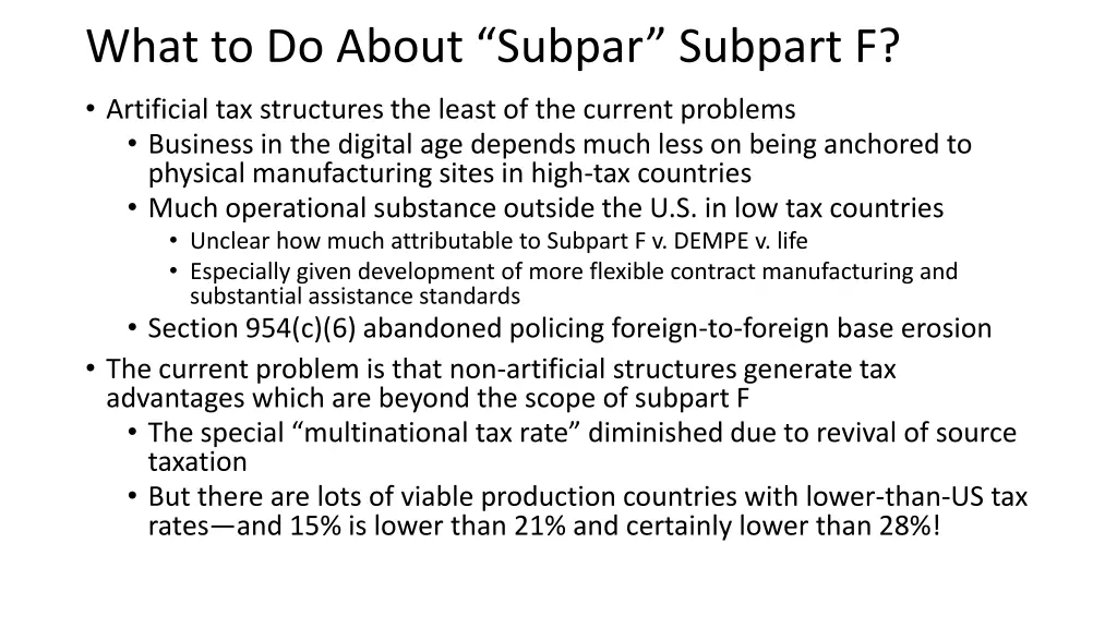 what to do about subpar subpart f