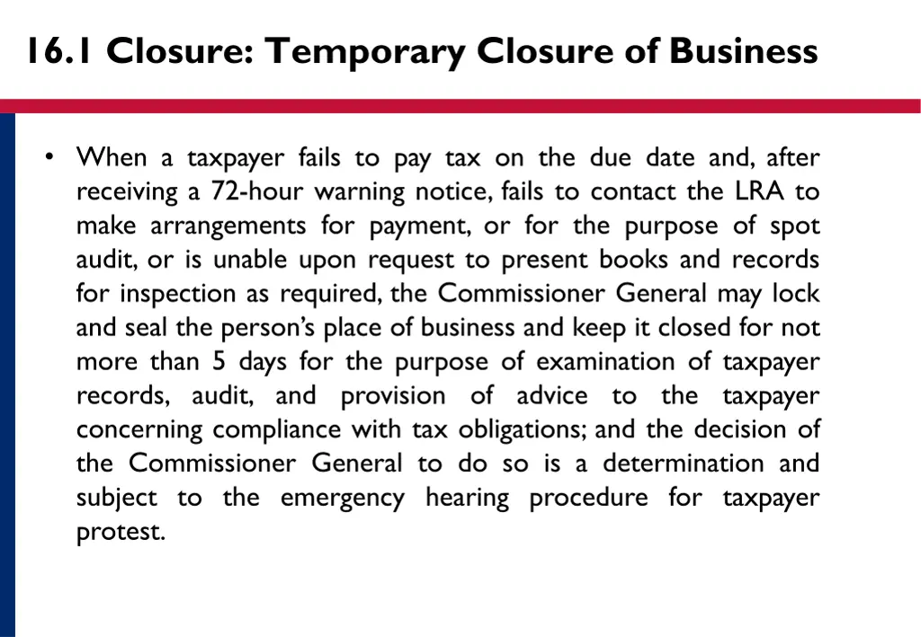 16 1 closure temporary closure of business