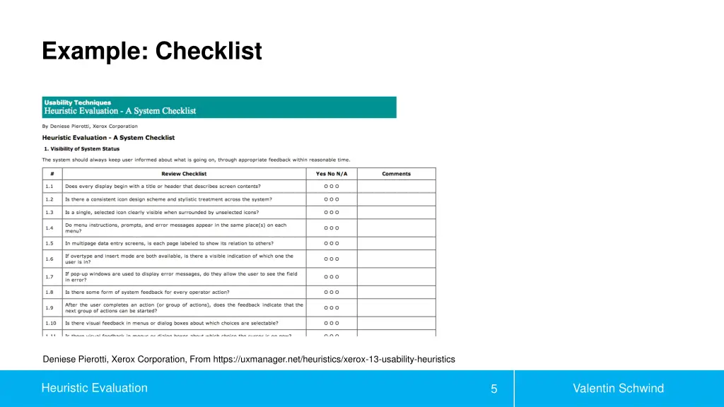 example checklist