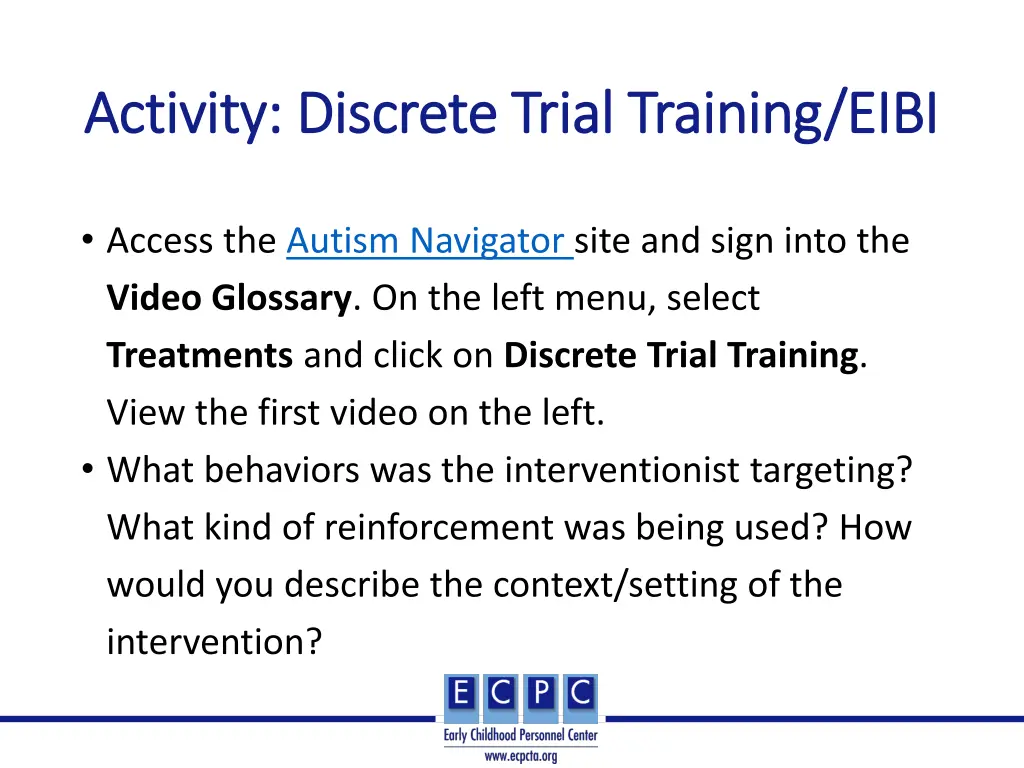 activity discrete trial training eibi activity