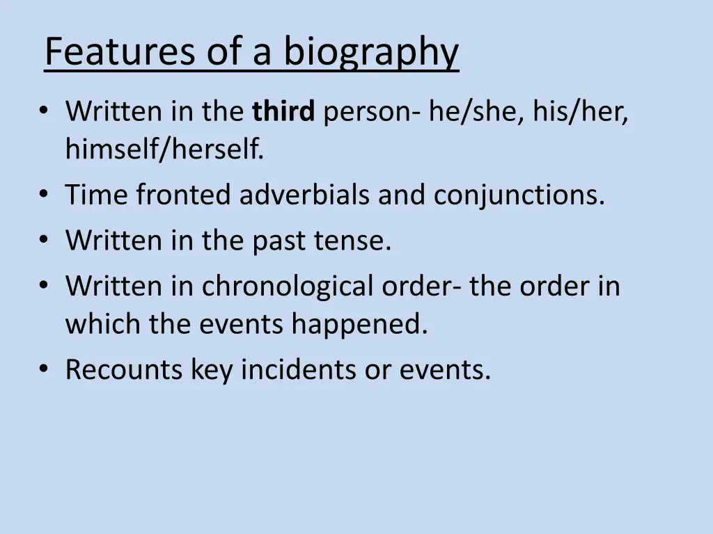 features of a biography