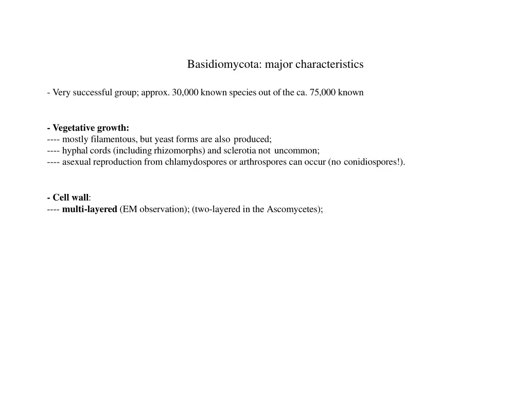 basidiomycota major characteristics