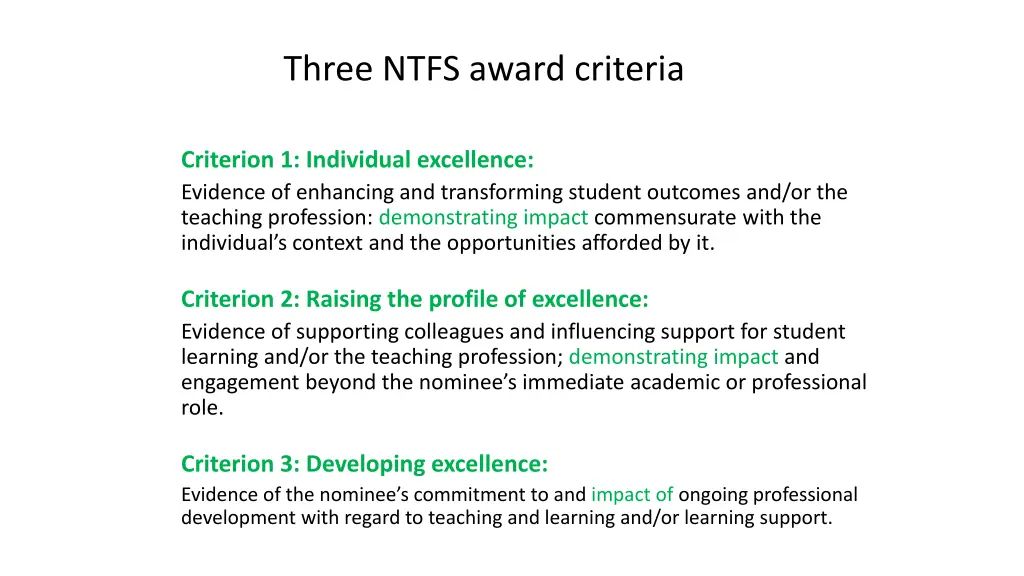 three ntfs award criteria