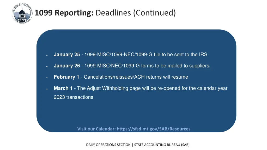 1099 reporting deadlines continued