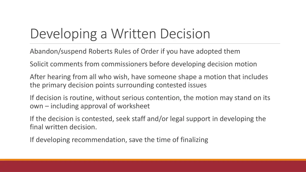 developing a written decision