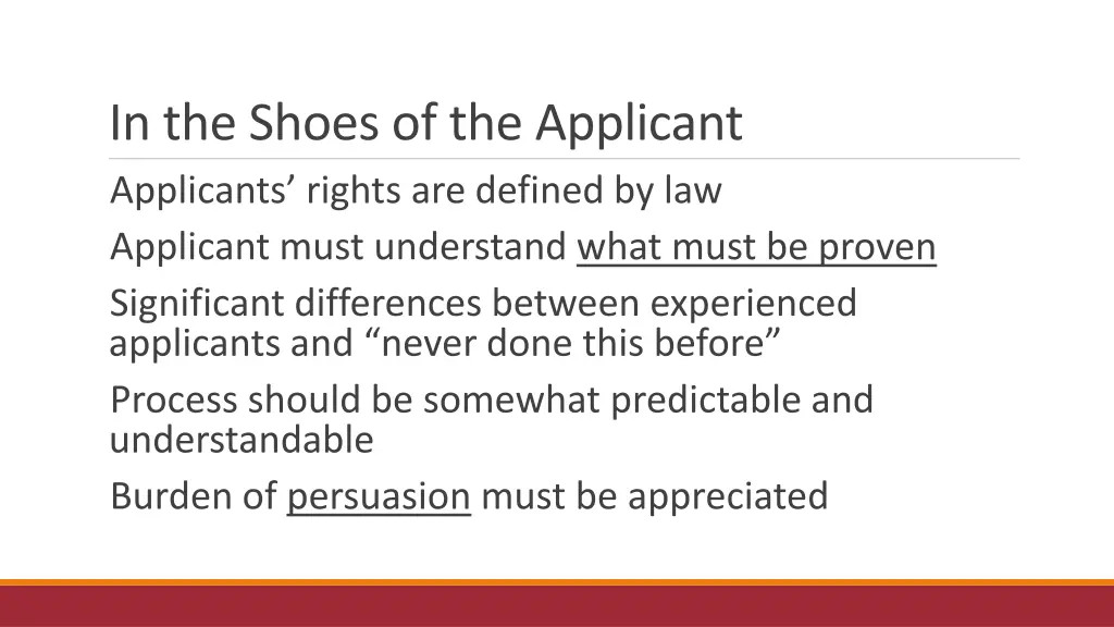 in the shoes of the applicant applicants rights