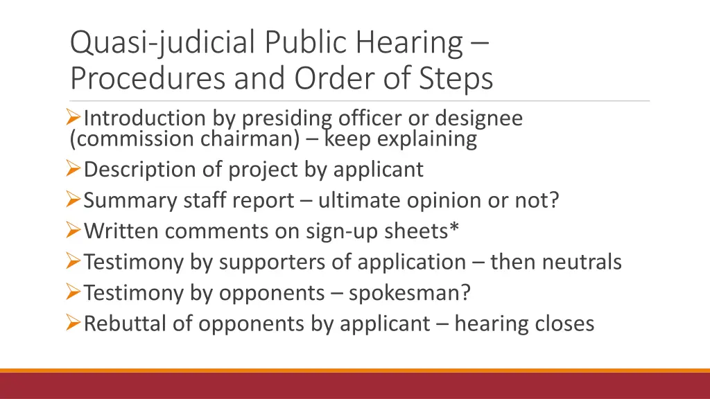 quasi judicial public hearing procedures