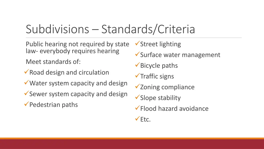 subdivisions standards criteria