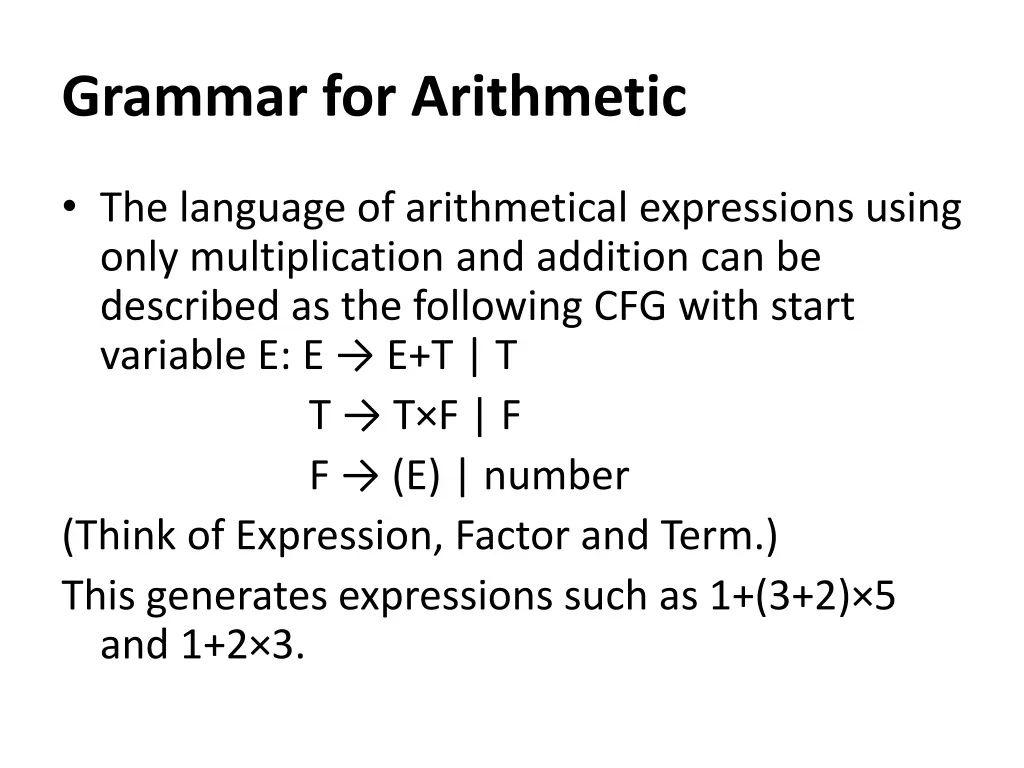 grammar for arithmetic