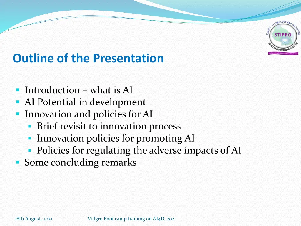 outline of the presentation