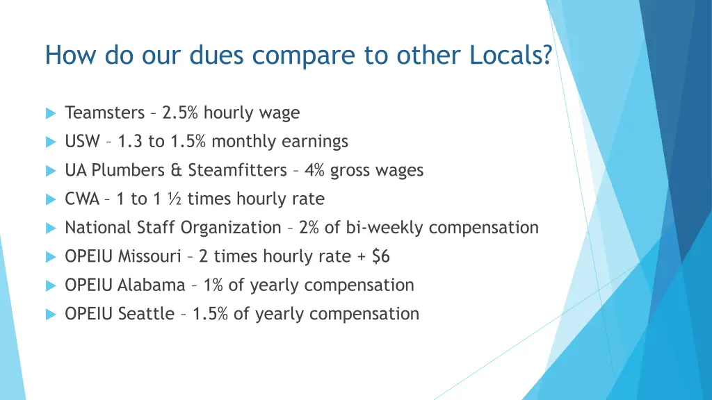 how do our dues compare to other locals