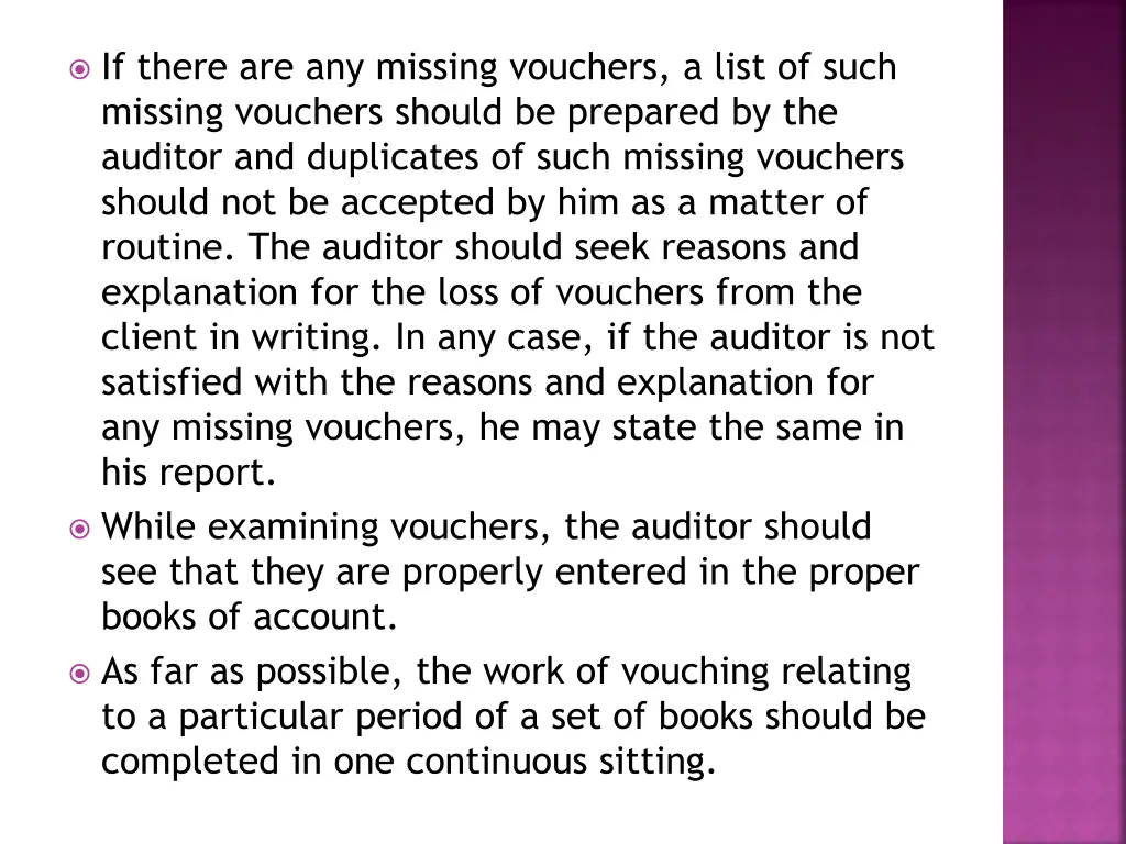 if there are any missing vouchers a list of such