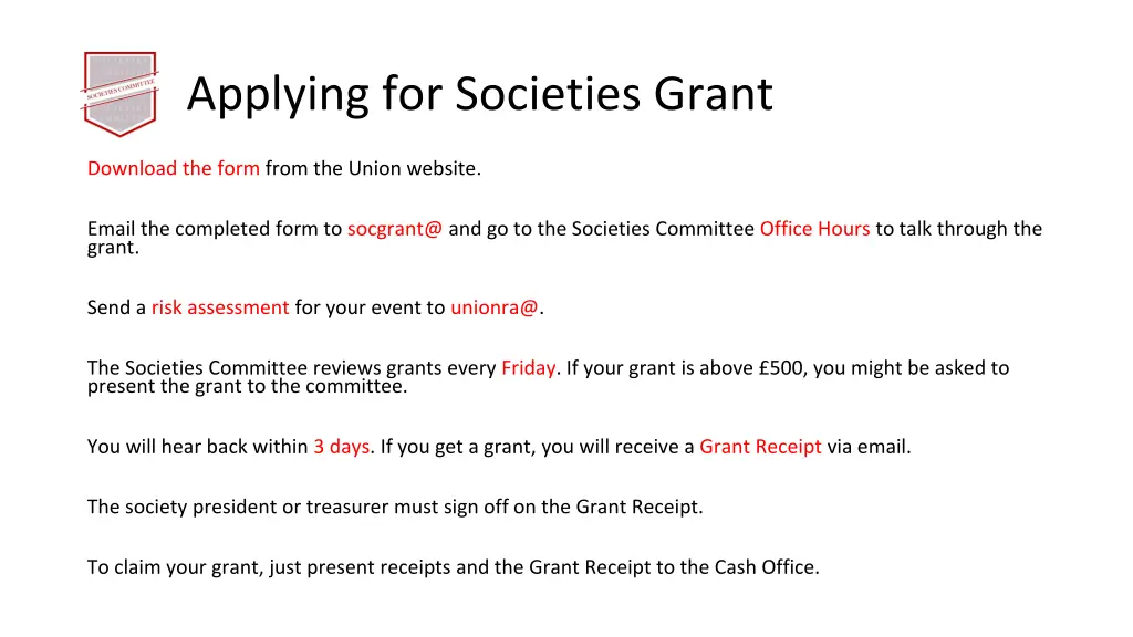 applying for societies grant