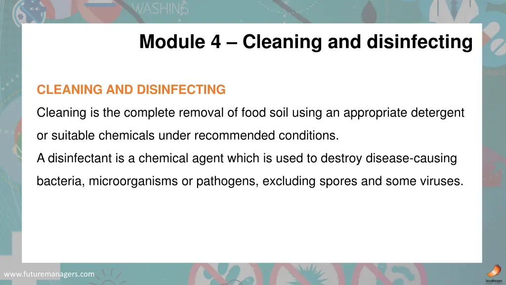 module 4 cleaning and disinfecting