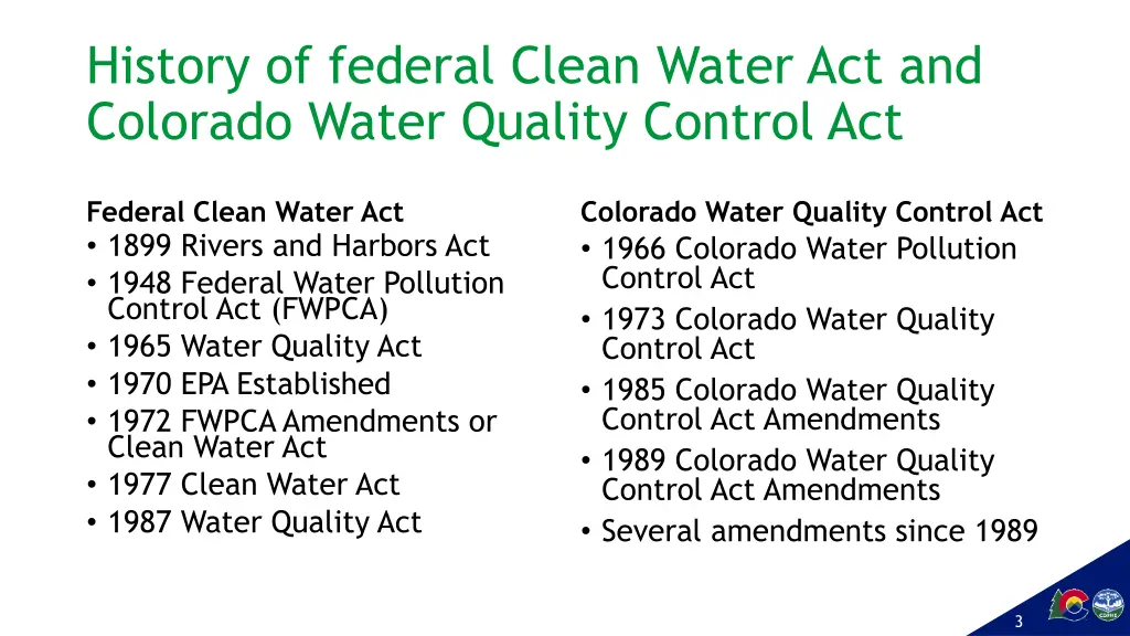 history of federal clean water act and colorado