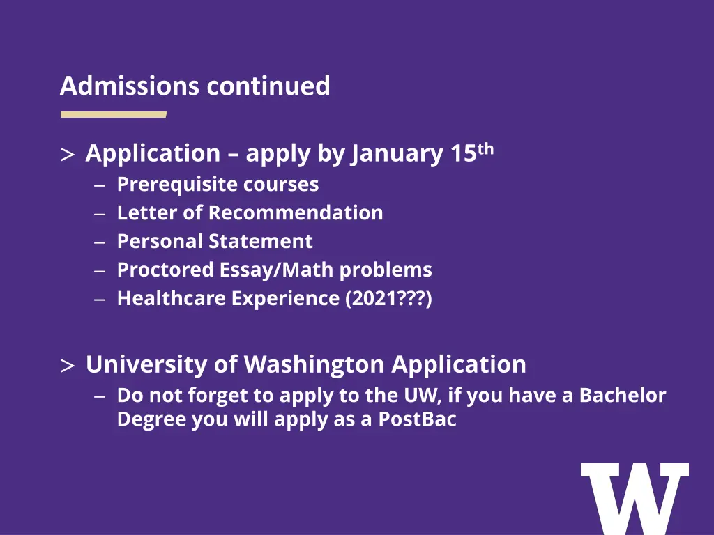 admissions continued