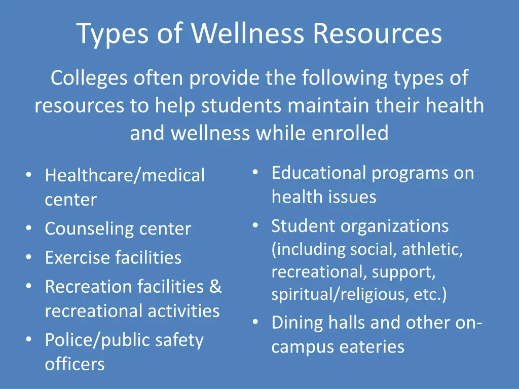 types of wellness resources