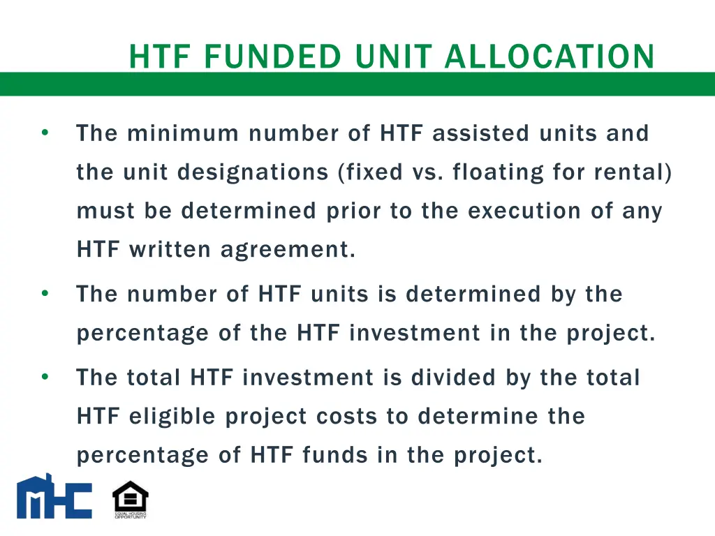 htf funded unit allocation