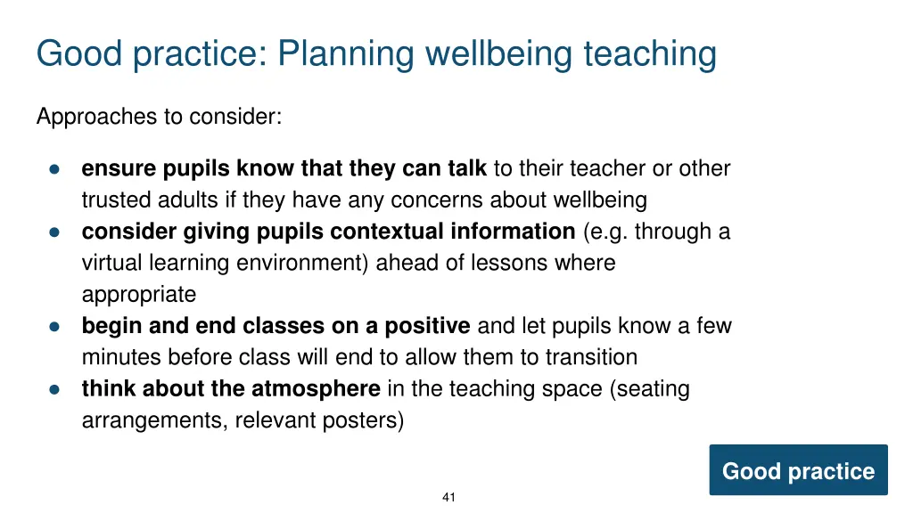 good practice planning wellbeing teaching