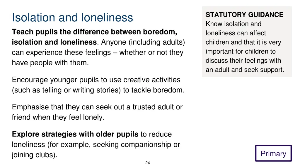 isolation and loneliness teach pupils