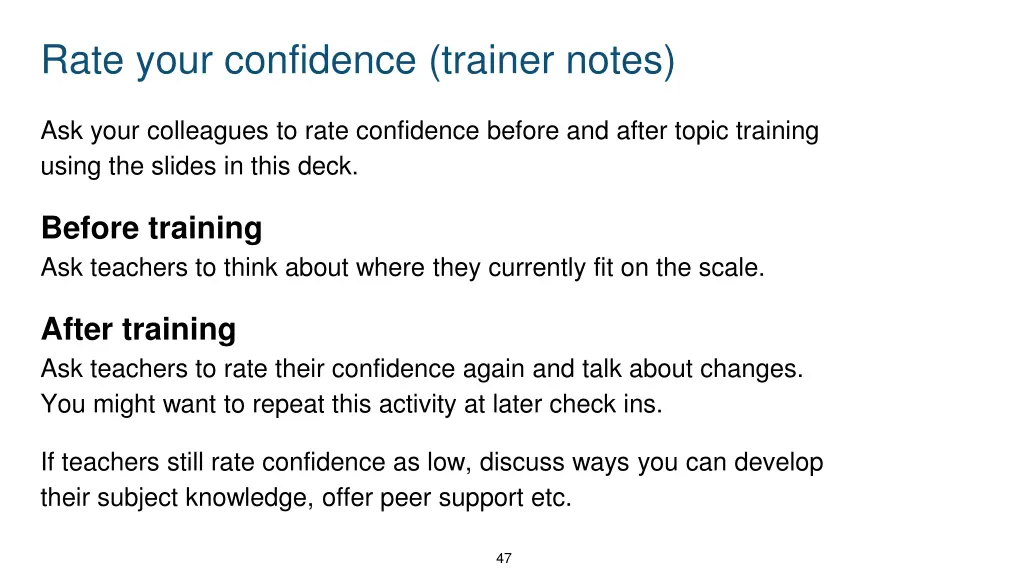 rate your confidence trainer notes