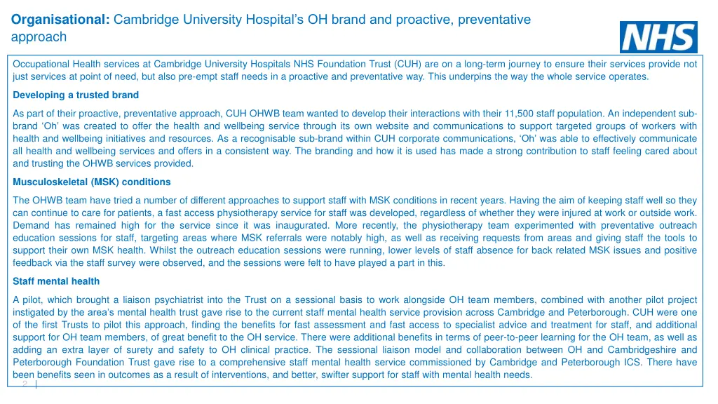 organisational cambridge university hospital