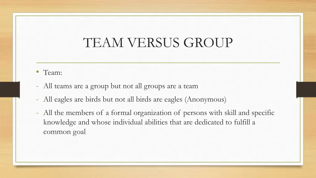 team versus group