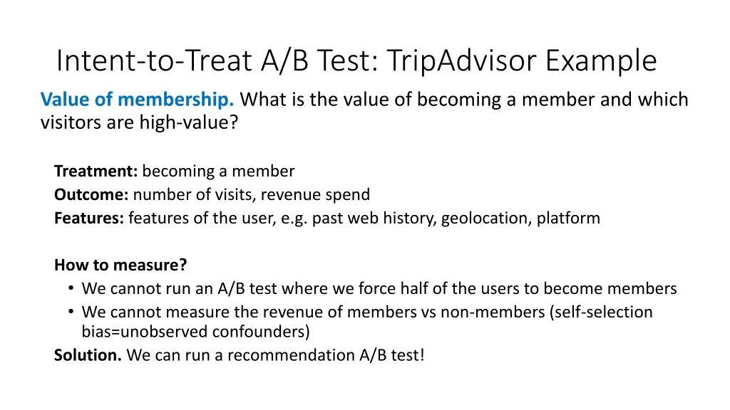 intent to treat a b test tripadvisor example