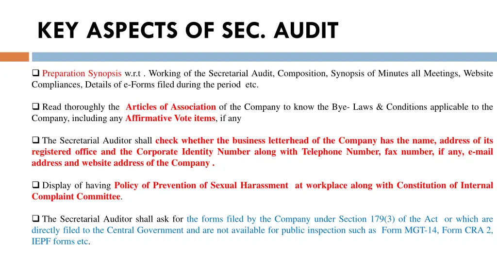 key aspects of sec audit