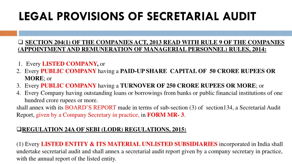 legal provisions of secretarial audit