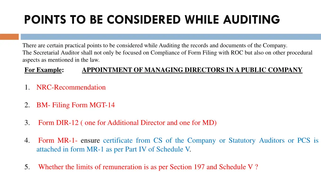 points to be considered while auditing