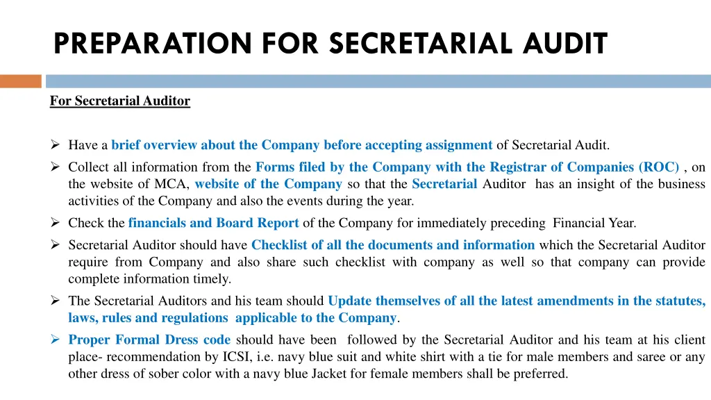 preparation for secretarial audit