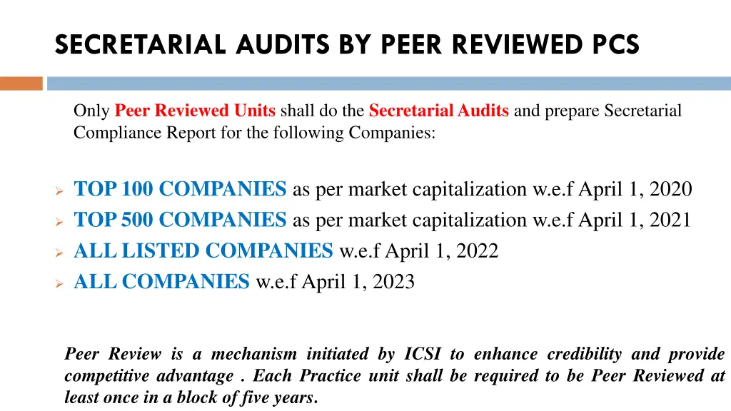 secretarial audits by peer reviewed pcs