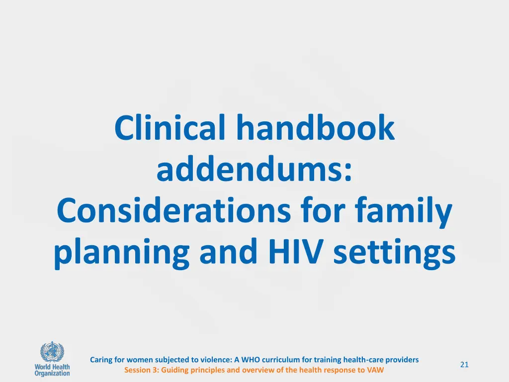 clinical handbook addendums considerations