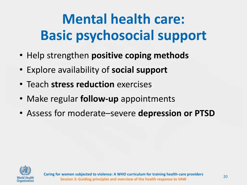 mental health care basic psychosocial support