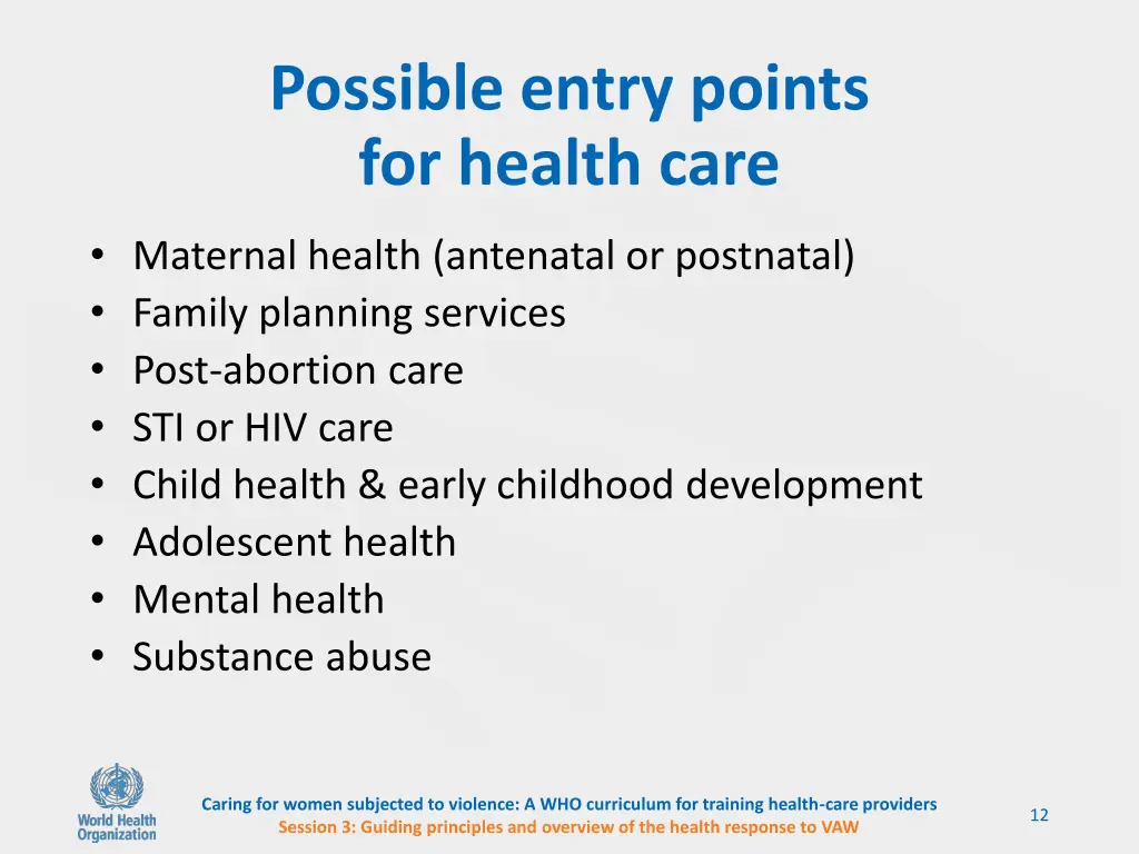 possible entry points for health care