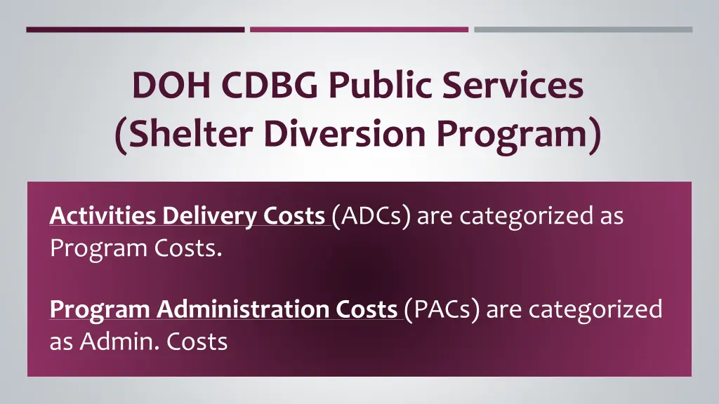 doh cdbg public services shelter diversion program